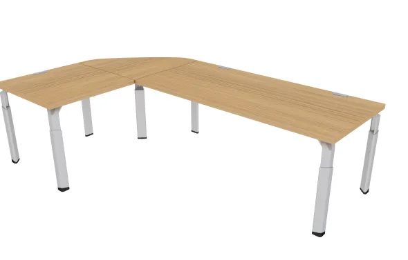 Bureau droit Epure - l. 180 x pr. 80 cm + angle 90° + retour l. 80 x pr. 80 cm - piétement réglable en hauteur