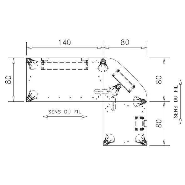 Bureau droit Epure - l. 140 x pr. 80 cm + angle 90° + retour l. 80 x pr. 80 cm - piétement réglable en hauteur