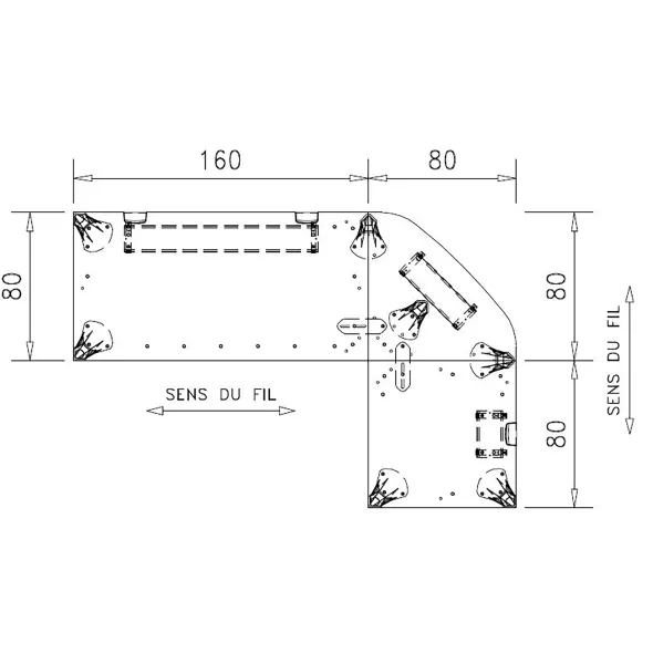 Bureau droit Epure - l. 160 x pr. 80 cm + angle 90° + retour l. 80 x pr. 80 cm - piétement réglable en hauteur