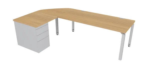 Bureau droit Epure - l. 180 x pr. 80 cm + angle 90° + retour l. 80 x pr. 80 cm sur caisson porteur