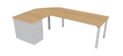Bureau droit Epure - l. 160 x pr. 80 cm + angle 90° + retour l. 80 x pr. 80 cm sur caisson porteur