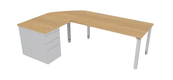 Bureau droit Epure - l. 160 x pr. 80 cm + angle 90° + retour l. 80 x pr. 80 cm sur caisson porteur