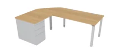 Bureau droit Epure - l. 140 x pr. 80 cm + angle 90° + retour l. 80 x pr. 80 cm sur caisson porteur