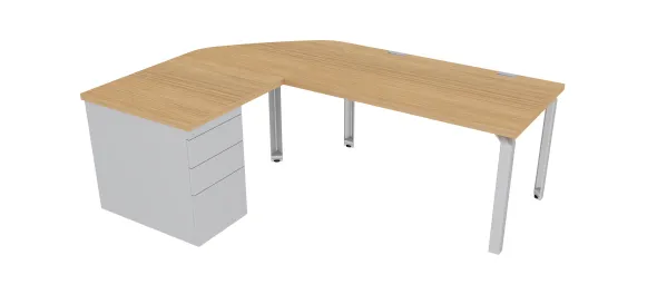 Bureau droit Epure - l. 140 x pr. 80 cm + angle 90° + retour l. 80 x pr. 80 cm sur caisson porteur