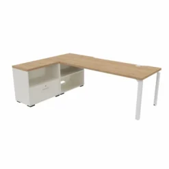 Bureau droit Epure - l. 180 x pr. 80 cm - échancrure boitier + meuble de rangement bas
