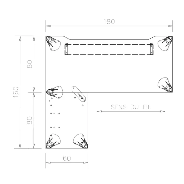 Bureau droit Epure - l. 180 x pr. 80 cm - échancrure + retour l. 80 x pr. 60 cm