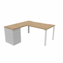 Bureau droit Epure - l. 160 x pr. 80 cm - échancrure + retour l. 80 x pr. 60 cm sur caisson porteur