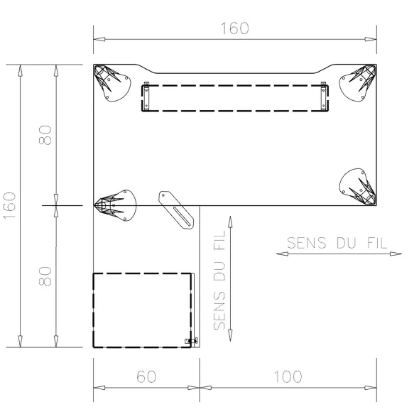Bureau droit Epure - l. 160 x pr. 80 cm - échancrure + retour l. 80 x pr. 60 cm sur caisson porteur