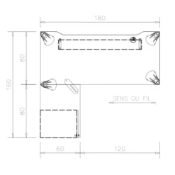 Bureau droit Epure - l. 180 x pr. 80 cm - échancrure - boitier + retour l. 80 x pr. 60 cm sur caisson porteur