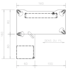 Bureau droit Epure - l. 160 x pr. 80 cm - échancrure - boitier + retour l. 80 x pr. 60 cm sur caisson porteur