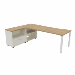 Bureau droit Epure - l. 180 x pr. 80 cm - échancrure + meuble de rangement bas