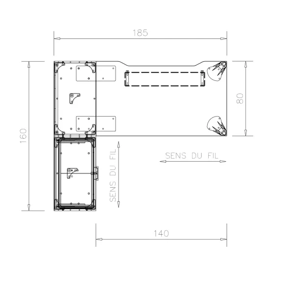 Bureau droit Epure - l. 140 x pr. 80 cm - échancrure + meuble de rangement bas