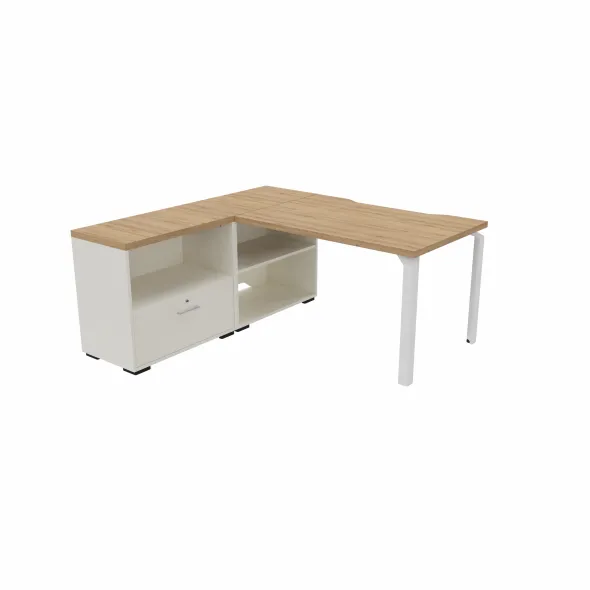Bureau droit Epure - l. 120 x pr. 80 cm - échancrure + meuble de rangement bas