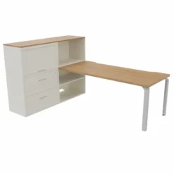 Bureau droit Epure - l. 180 x pr. 80 cm - échancrure + meuble de rangement haut