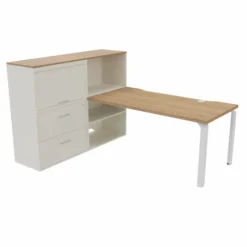 Bureau droit Epure - l. 160 x pr. 80 cm - échancrure + meuble de rangement haut