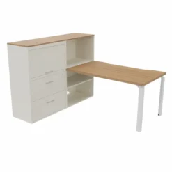 Bureau droit Epure - l. 140 x pr. 80 cm - échancrure + meuble de rangement haut