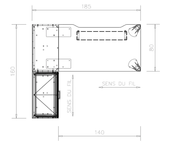 Bureau droit Epure - l. 140 x pr. 80 cm - échancrure + meuble de rangement haut