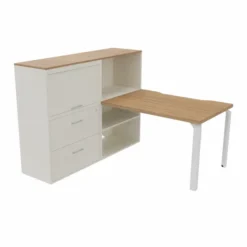 Bureau droit Epure - l. 120 x pr. 80 cm - échancrure + meuble de rangement haut