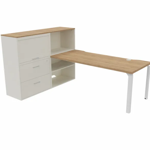 Bureau droit Epure - l. 180 x pr. 80 cm - échancrure boitier + meuble de rangement haut
