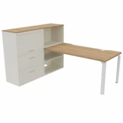 Bureau droit Epure - l. 160 x pr. 80 cm - échancrure boitier + meuble de rangement haut