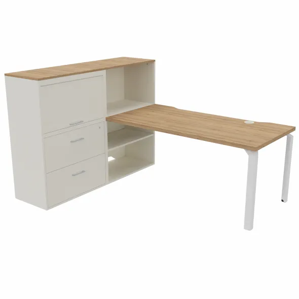 Bureau droit Epure - l. 160 x pr. 80 cm - échancrure boitier + meuble de rangement haut