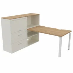 Bureau droit Epure - l. 140 x pr. 80 cm - échancrure boitier + meuble de rangement haut