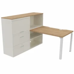 Bureau droit Epure - l. 120 x pr. 80 cm - échancrure boitier + meuble de rangement haut
