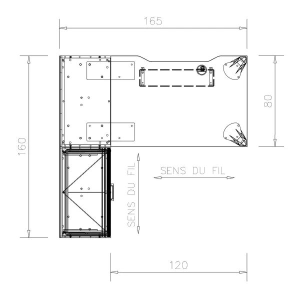 Bureau droit Epure - l. 120 x pr. 80 cm - échancrure boitier + meuble de rangement haut
