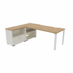 Bureau droit Epure - l. 160 x pr. 80 cm - échancrure boitier + meuble de rangement bas