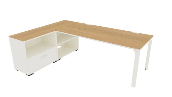 Bureau droit Epure - l. 180 x pr. 80 cm + meuble de rangement bas - chant bicolore