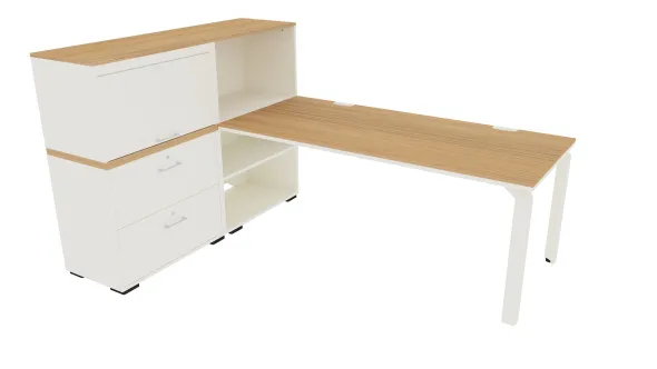 Bureau droit Epure - l. 180 x pr. 80 cm + meuble de rangement haut - chant bicolore