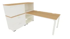 Bureau droit Epure - l. 160 x pr. 80 cm + meuble de rangement haut - chant bicolore