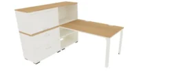 Bureau droit Epure - l. 140 x pr. 80 cm + meuble de rangement haut - chant bicolore