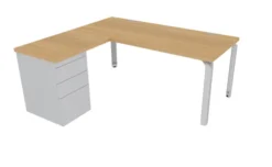 Bureau droit Epure - l. 180 x pr. 80 cm + retour l. 80 x pr. 60 cm sur caisson porteur