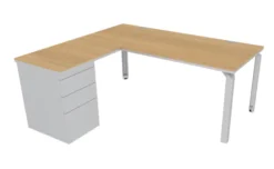 Bureau droit Epure - l. 180 x pr. 80 cm + retour l. 80 x pr. 60 cm - sur caisson porteur - chant bicolore