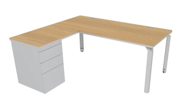 Bureau droit Epure - l. 180 x pr. 80 cm + retour l. 80 x pr. 60 cm - sur caisson porteur - chant bicolore