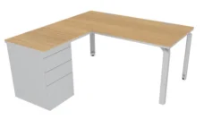 Bureau droit Epure - l. 160 x pr. 80 cm + retour l. 80 x pr. 60 cm - sur caisson porteur - chant bicolore