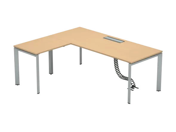Bureau droit FrameOne II - l. 200 x pr. 80 cm + retour l. 80 x pr. 60 cm - top access - piétement arche