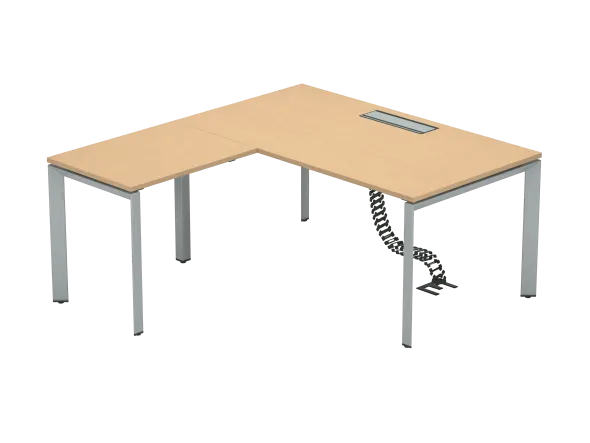 Bureau droit FrameOne II - l. 160 x pr. 90 cm + retour l. 80 x pr. 60 cm - top access - piétement arche