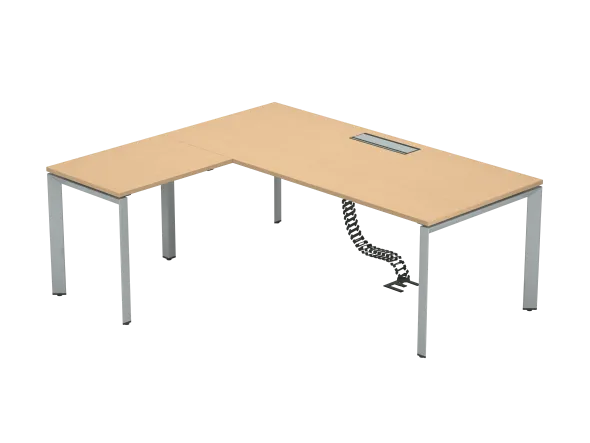 Bureau droit FrameOne II - l. 200 x pr. 90 cm + retour l. 80 x pr. 60 cm - top access - piétement arche