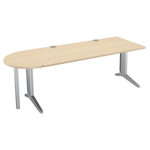 Bureau droit Fusion - l. 180 x pr. 80 cm + convivialité latérale demi-lune l. 80 x pr. 40 cm - pieds C