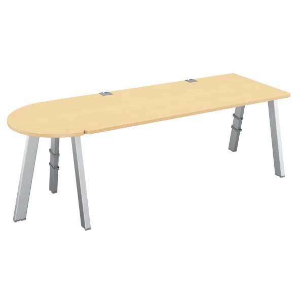 Bureau droit Fusion - l. 180 x pr. 80 cm + convivialité latérale demi-lune l. 80 x pr. 40 cm - 4 pieds