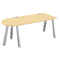 Bureau droit Fusion - l. 140 x pr. 80 cm + convivialité latérale demi-lune l. 80 x pr. 40 cm - 4 pieds
