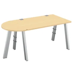 Bureau droit Fusion - l. 120 x pr. 80 cm + convivialité latérale demi-lune l. 80 x pr. 40 cm - 4 pieds