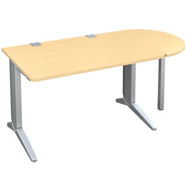 Bureau droit Fusion - l. 120 x pr. 80 cm + convivialité latérale demi-lune l. 80 x pr. 40 cm - pieds C