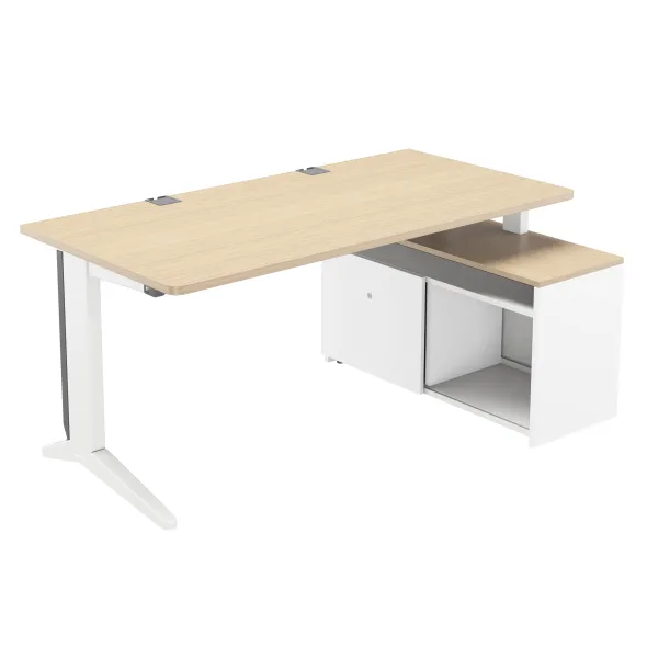Bureau droit Fusion - l. 160 x pr. 80 cm + meuble de rangement l. 100 cm avec porte - pieds C