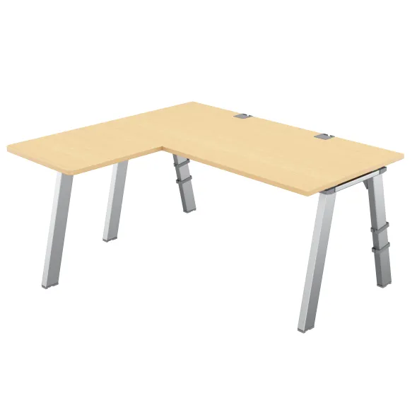 Bureau droit Fusion - l. 160 x pr. 80 cm + retour l. 60 x pr. 60 cm - 4 pieds