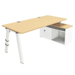 Bureau droit Fusion - l. 180 x pr. 80 cm - sur meuble de rangement l. 100 cm avec porte - 4 pieds