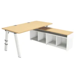 Bureau droit Fusion - l. 160 x pr. 80 cm - sur meuble de rangement ouvert l. 160 cm - 4 pieds