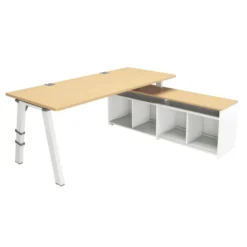 Bureau droit Fusion - l. 180 x pr. 80 cm - sur meuble de rangement ouvert l. 160 cm - 4 pieds